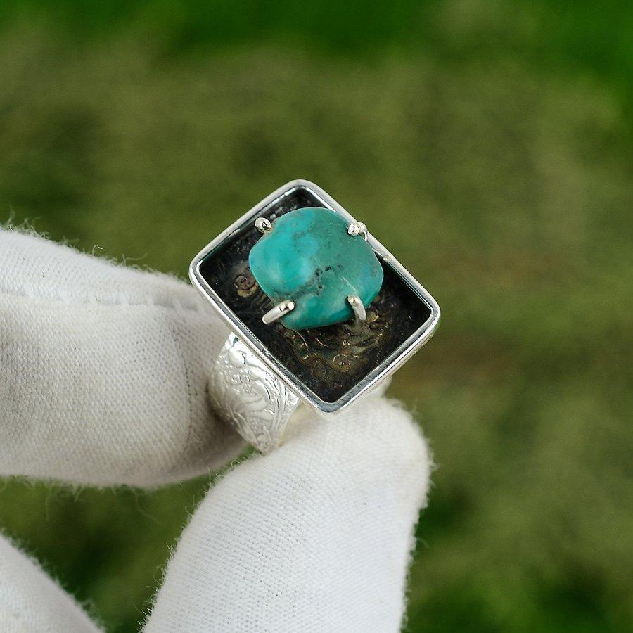 Natural Arizona Turquoise Gemstone Statement Blue Adjustable Ring 925 Silver Adjustable