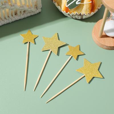 50Pcs Premium Paper Glitter Star Cake Toppers Cupcake Sticks for Birthday Anniversary Wedding Shower Pie Fruit Plate