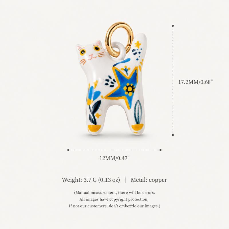 Cartoon Animal Ceramic Pendant Hand Painted Blue White Porcelain Charm Cute Cat Horse Bird Bead For Diy Necklace Jewelry Making