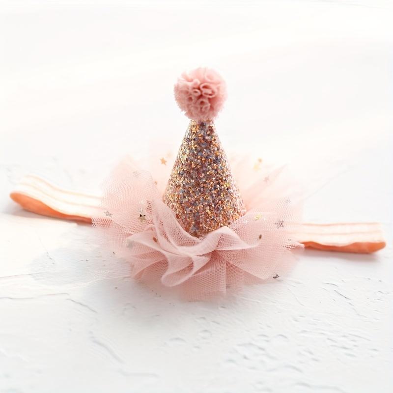 

1PC Sparkling Sequin Party Hat with Pink Tulle Bow & Floral Decor, Polyester Celebration Headwear for Birthday Photoshoot Events