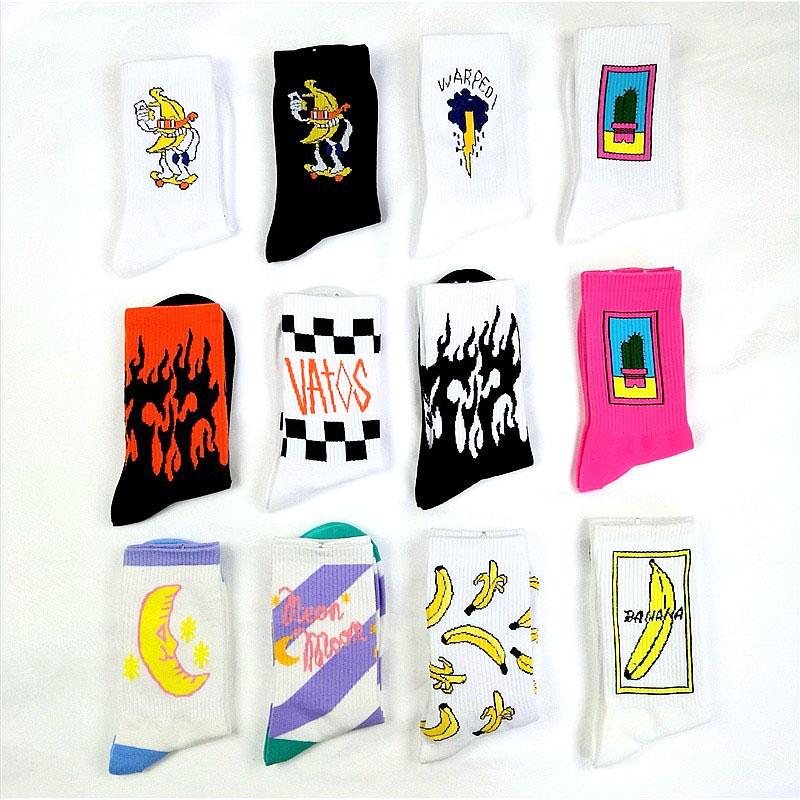 Men's street trend mid tube socks, women's moon cactus, banana sweat absorbing and odor resistant sock