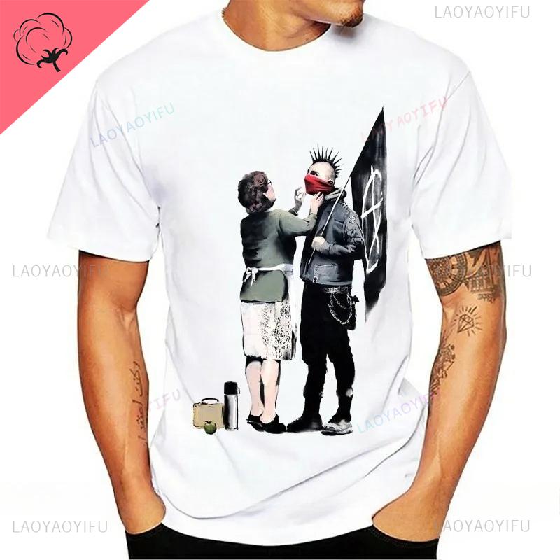 Banksy Mom Anarchist Street Art Tshirt Street Art Marca De Moda Casual Cotton Shortsleeved Top