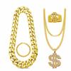 80s 90s Accessories Outfit for Men Hip Hop Costume Kit Old School Rapper Gold Color Dollar Rope Chain Ring Party Jewelry