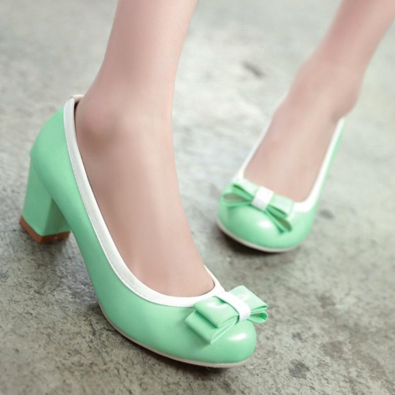 Sweet Women's Pink High Heels Fashion Bow-tied Black Beige Purple Low Heeled Party Wedding Shoes Ladies Dress Pumps Elegant 2025