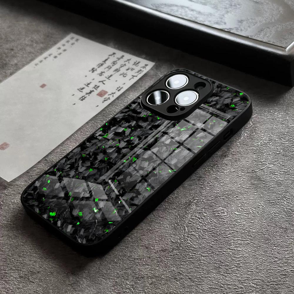 TPU kryt na telefon z uhlíkových vláken a kovaných uhlíkových vláken pro iPhone 16 Pro Max 15 Plus 14 Pro 12 11 13 Mini X XR XS Max 8 Plus SE Skleněný kryt