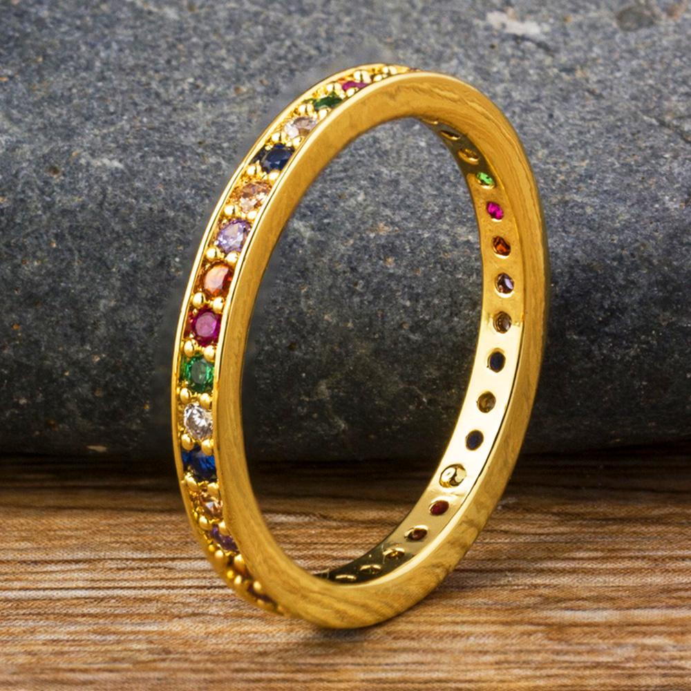 AIBEF Klassischer Einfarbiger Ring AAA Regenbogen Mini Kristall Eheringe Für Braut Weihnachten Geschenk Schmuck für Frauen Verlobungsring