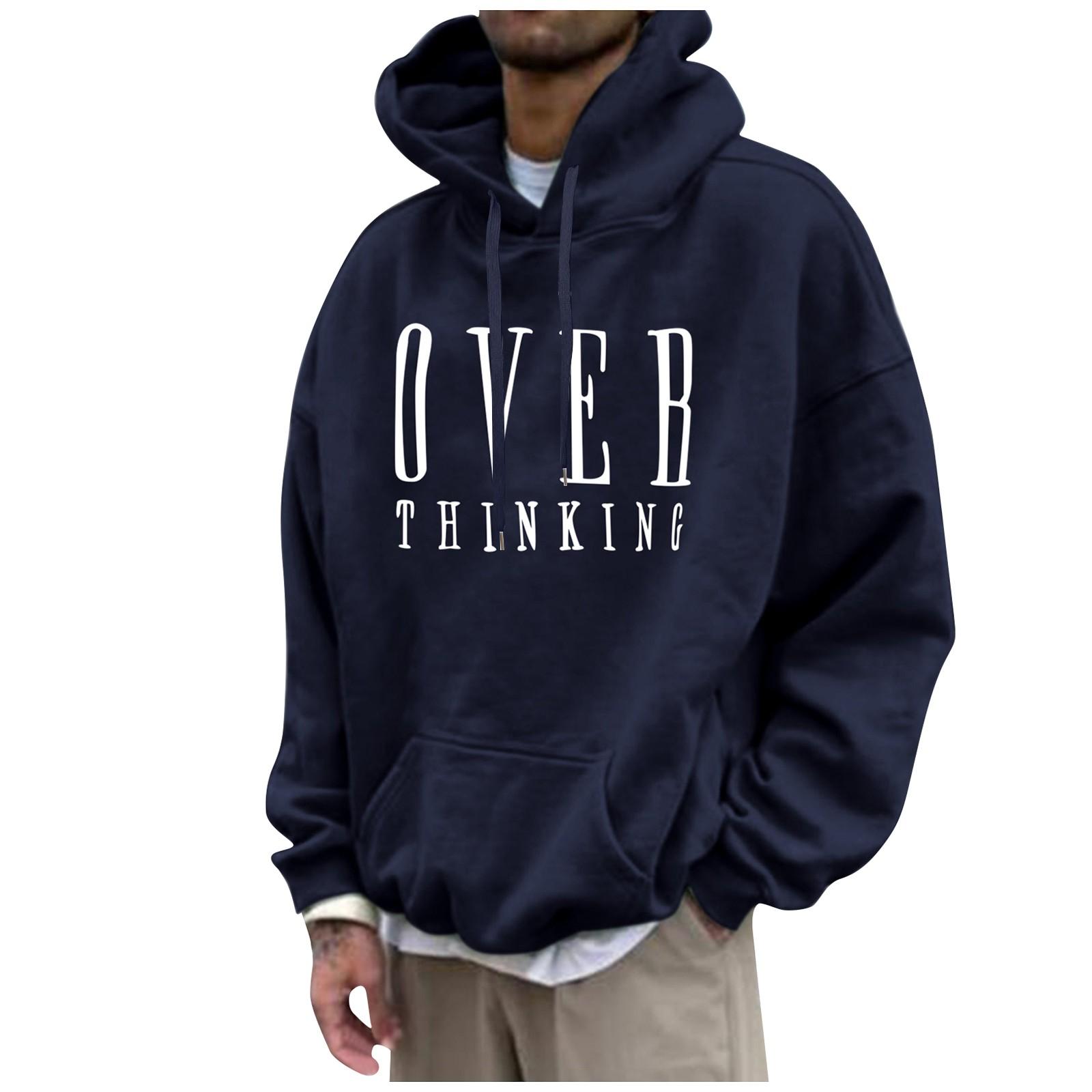 Мужские однотонные свободные толстовки с буквенным принтом и заниженными рукавами — фото 4