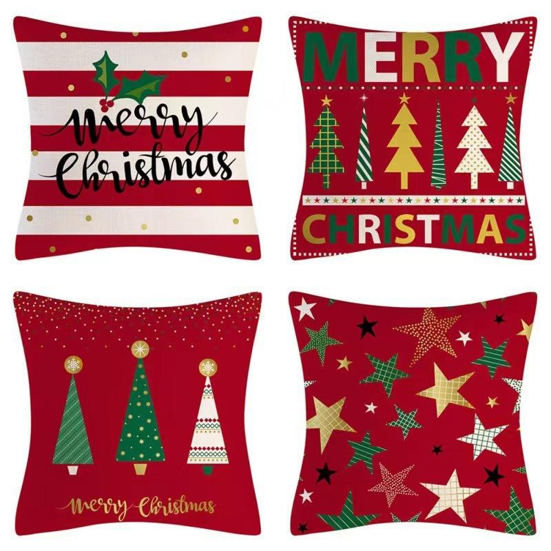 Weihnachts-Dekokissenbezug Leinen Festliches Weihnachtsthema Elch Schneeflocke Rückenlehne Wohnzimmer Sofa Dekoration Kissen Kissenbezug