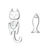 1 Pair Cut Cat Fish Stud Earrings Sweet Little Fish Cat Studs for Women Gift Silver  Studs Earrings