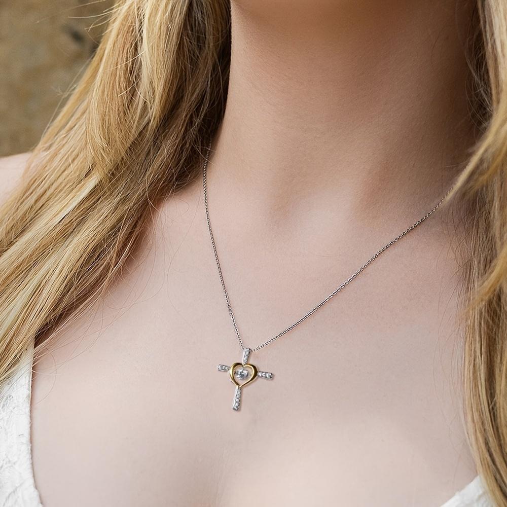 A stainless steel love Bible cross zircon dynamic pendant necklace, a gift for your girlfriend on Valentine's Day, birthday or Thanksgiving