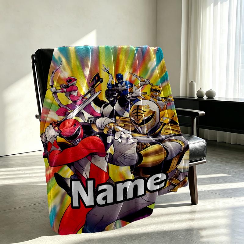 Individuell bedruckte Decken mit Namen, Mighty Morphin Power Rangers Motiv, Heimdekoration, Schlafzimmer, Sofa, Camping, Couch, Geschenke für Geburtstag Weihnachten