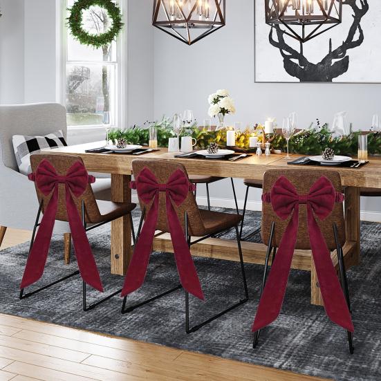Weihnachts-Samt-Stuhlschleifen 11,8" x 29,5" Burgunder Stuhlschleifen zum Binden für Weihnachtsbankett Hochzeit Geburtstagsfeier Esszimmerdekoration