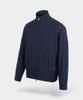 BIRBANTE Washable Cotton Cable Two-Way Knit Zip-Up - Dark Navy
