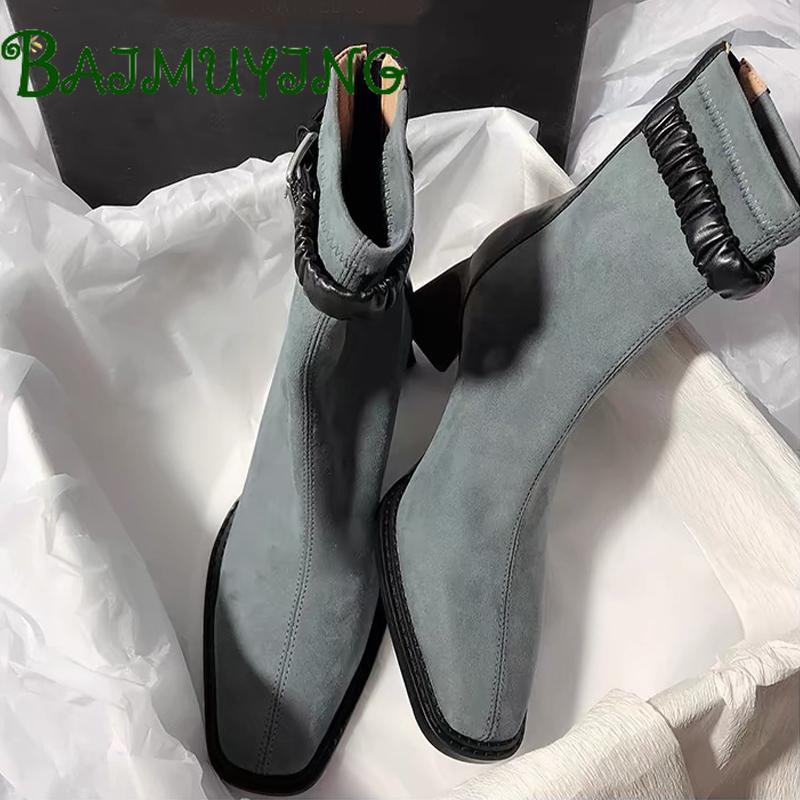 High Heels Square Toe Ankle Boots Women Shoes 2025 Trend Fashion Zipper Mature Office Boots New Elegant Pumps Prom Mujer Botas