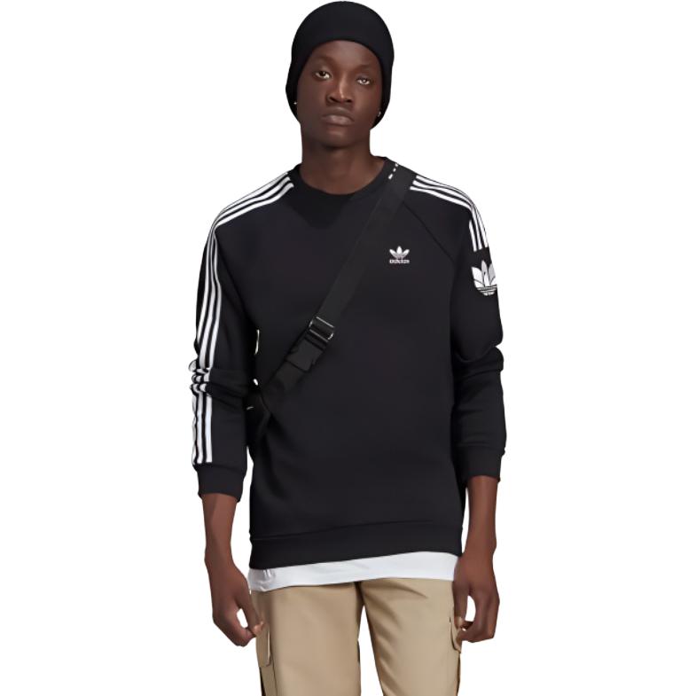 adidas Originals Men's Adicolor 3D Trefoil 3-Stripes Crew Sweatshirt Black GN3545
