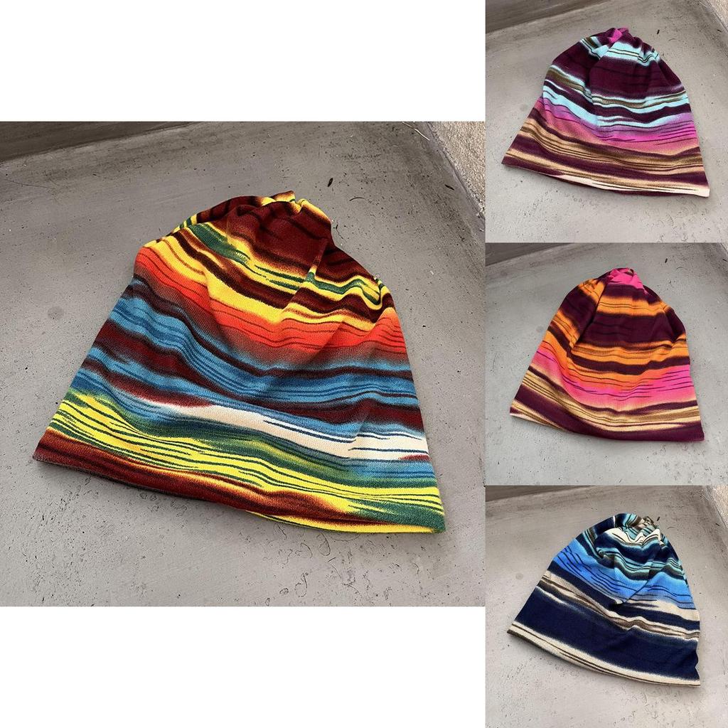 Casual Knit Beanie Hat With Striped Print And Thermal Insulation For Cold Weather