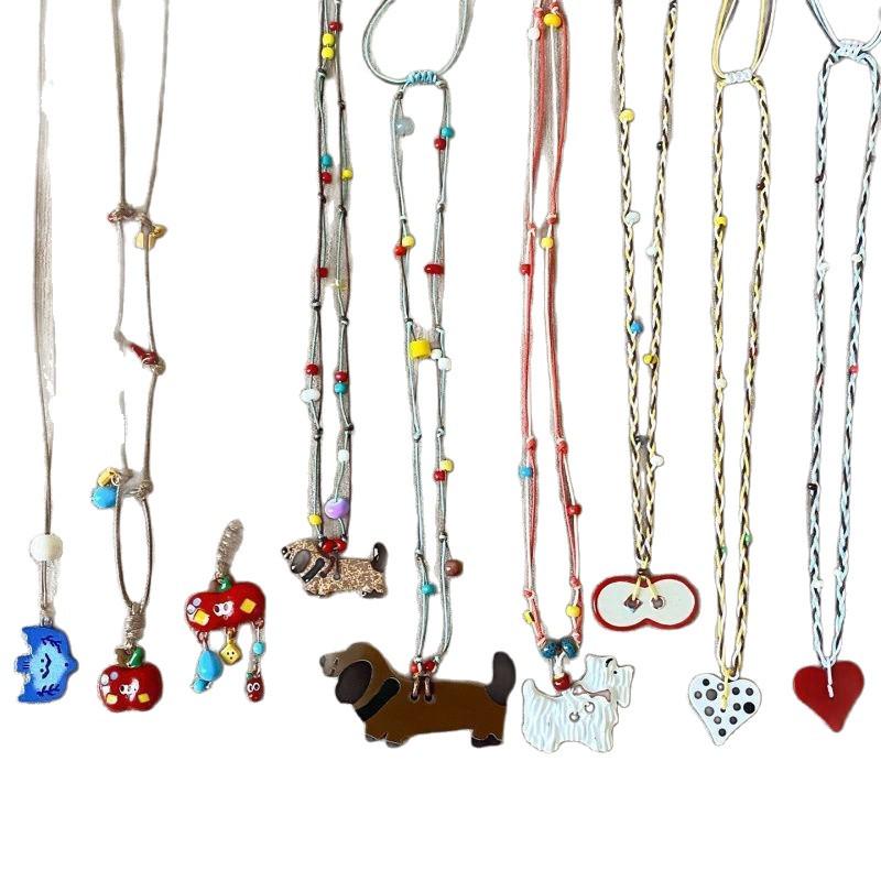 Collier Pendentif Pomme pour Femmes - Design Dessin Animé Huile Goutte Acrylique Chaîne Pull