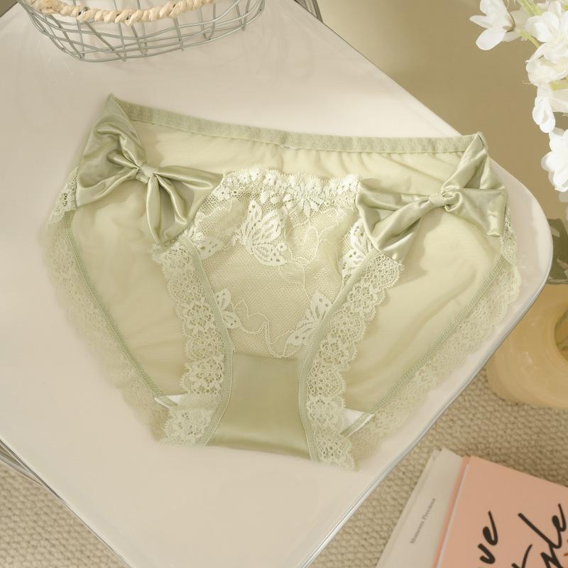 Женские летние тонкие новые милые сексуальные кружевные хлопковые трусы-слипы треугольной формы с антибактериальной ластовицей M зелёный