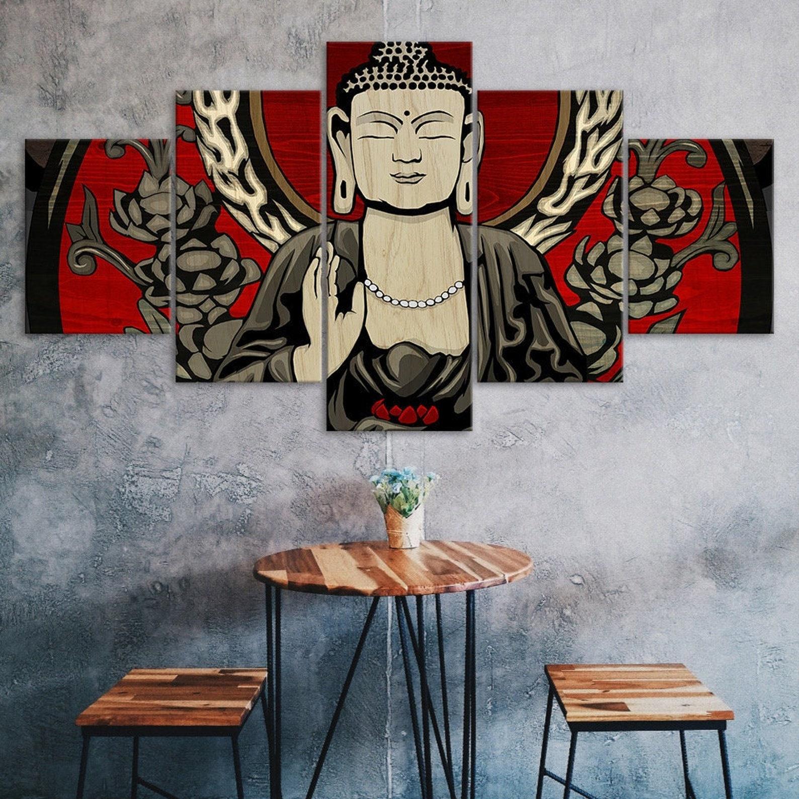 

Buddha Mindfulness Canvas 5 Piece Five Panel Wall Print Modern Art Poster Picture Home Decor Gift For Him Her 20x35 20x45 20x55cm