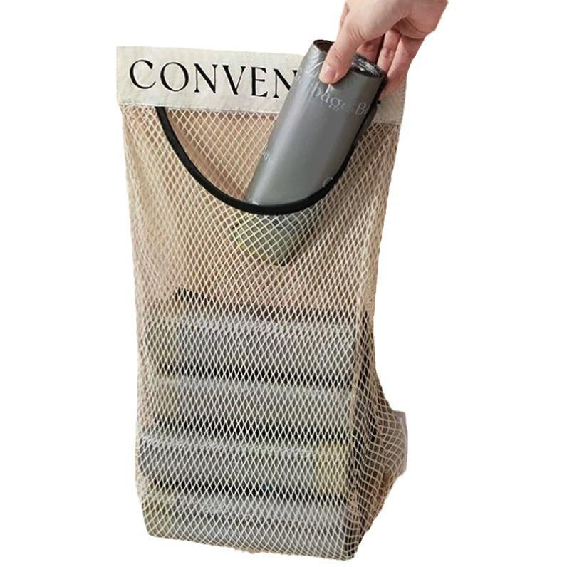 Wall-Mounted Kitchen Organizer: Hanging Mesh Bag & Hook for Plastic Bags & Trash Bags