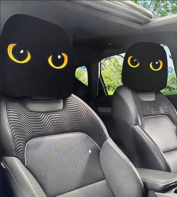 1Pair Funny Cartoon Eyes Car Headrest Covers Double-sided Universal Fit Car Headrest Covers for Auto Front Seat Rest Decoration