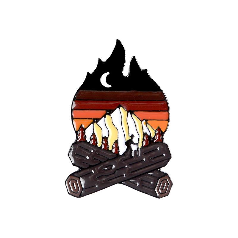 Enamel Pin Badge Campfire Design with Mountain and Moon Pattern for Backpack Denim Jacket Accessories
