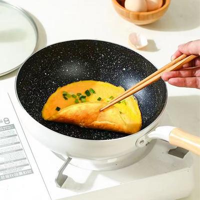 Patelnia Wok Patelnia Wok z powłoką zapobiegającą przywieraniu Uchwyt z drewna Domowa kuchenka indukcyjna Kuchenka gazowa Rondel Garnek Patelnia do steków Naleśniki Naczynia kuchenne