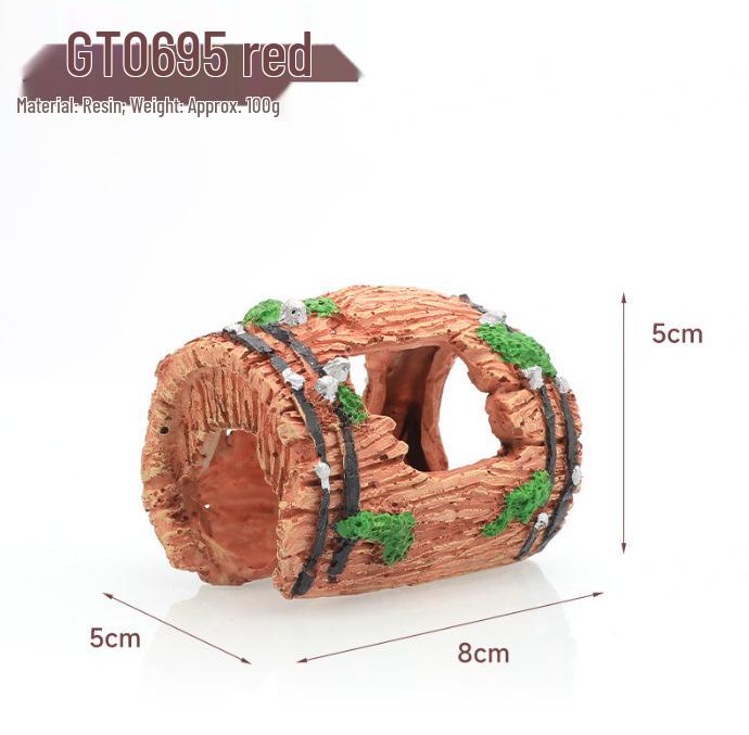 Wooden Barrel Wreckage Fish Tank Ornament - Resin Aquarium Landscape Decoration