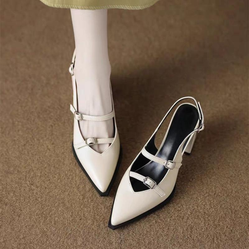 Fashion Four Season Patent Leather Double Buckle Mary Jane High Heels for Women Xia Jue Baotou Block Heel with Skirt Sandals