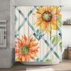 Sunflower Shower Curtain Rustic Boho Design with Green Stripes White Backdrop for Bathroom Decorations Waterproof Fabric Materia