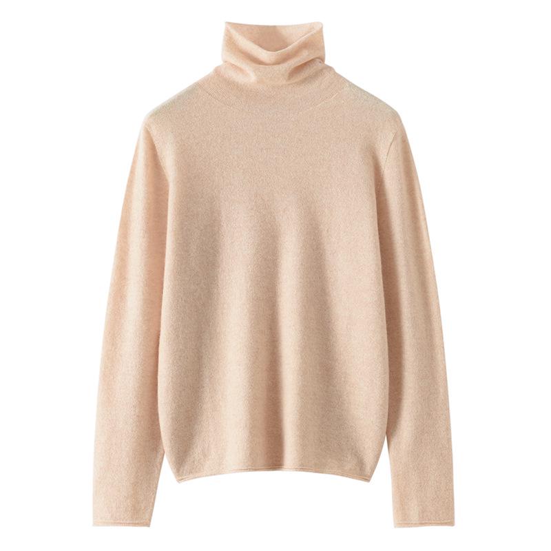 Women’s Cashmere Pile Collar Sweater - High Collar, Knitted, Loose Fit, Slim Inner Layer