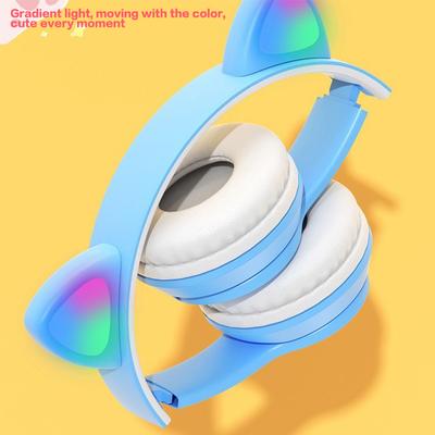 Cute Cat Ear Bluetooth Compatible Headset With Led Wireless Headset Children Girls Stereo Folding Sports Headset With Microphone