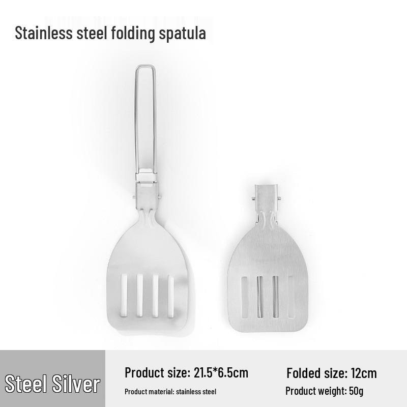 Portable Folding 304 Stainless Steel Spatula and Frying Pan for Camping, Picnic, BBQ, and Outdoor Travel