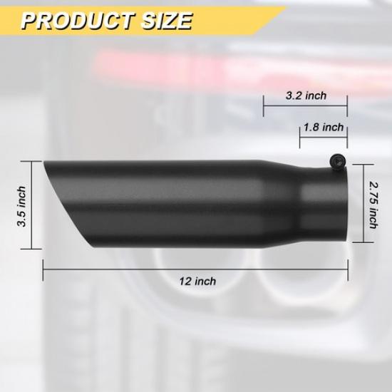2.75" Inlet - 3.5" Outlet 12" Long Exhaust Tip Black Stainless Steel Angle-Cut