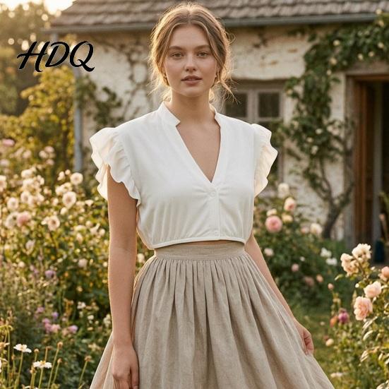 Traditional Celebration Costume Women German Dirndl Blouse V-Neck Flying Sleeve Cropped Shirt Shirt Bavarian Oktoberfest Folk Crop Top Outfit