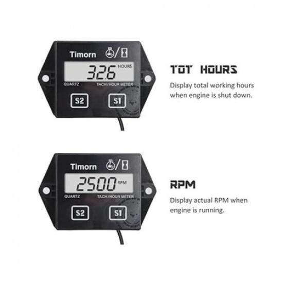 Tachometer for Small Engine, Inductive Hour Meter for 2 Stroke & 4 Stroke S