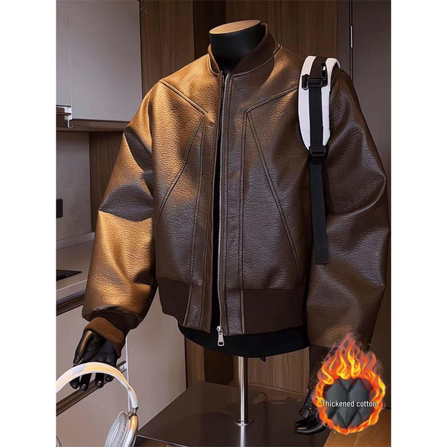 

Men s Retro PU Leather Motorcycle Jacket - American Niche Design, High-End, Cleanfit, Cool. M