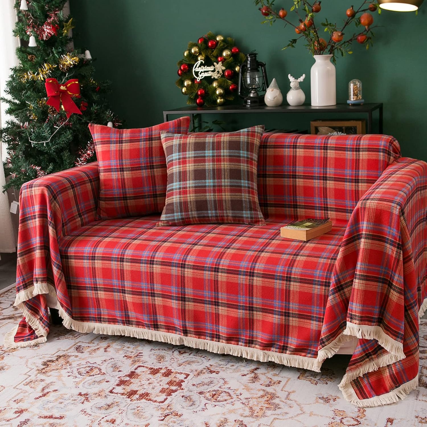 Sofa Cover Modern Plaid Slipcover Living Room Room Furniture Protector Sofa Cover Towel for Christmas Decorate Living Sofa Sitting Cushion Pad 180x140cm