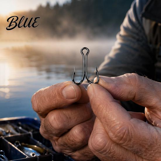 Durable Fishing Hook 50Pcs Classic Double Hooks High Carbon Steel Barbed Frog Sharp Open Shank Bait Hooks for Freshwater Saltwater