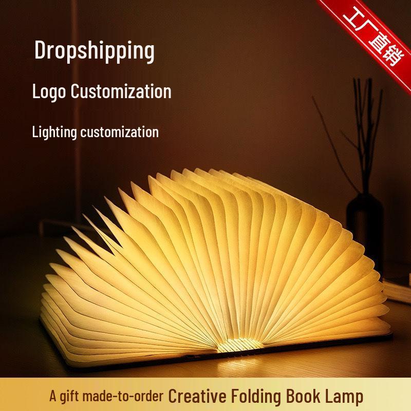 Folding Wooden Book Light: Creative Bedside Wireless Night Lamp