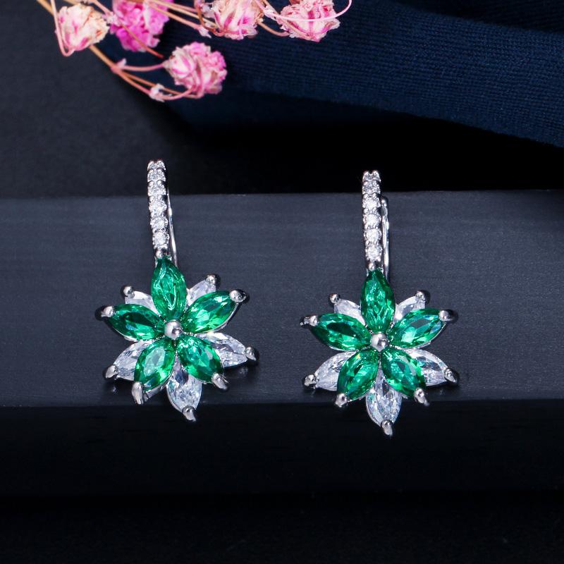 Women s Party Fashion Cubic Zirconia Huggie Hoop Earrings Easy Wear Lovely Geometric Flower Multi-Color New Jewelry зелёный