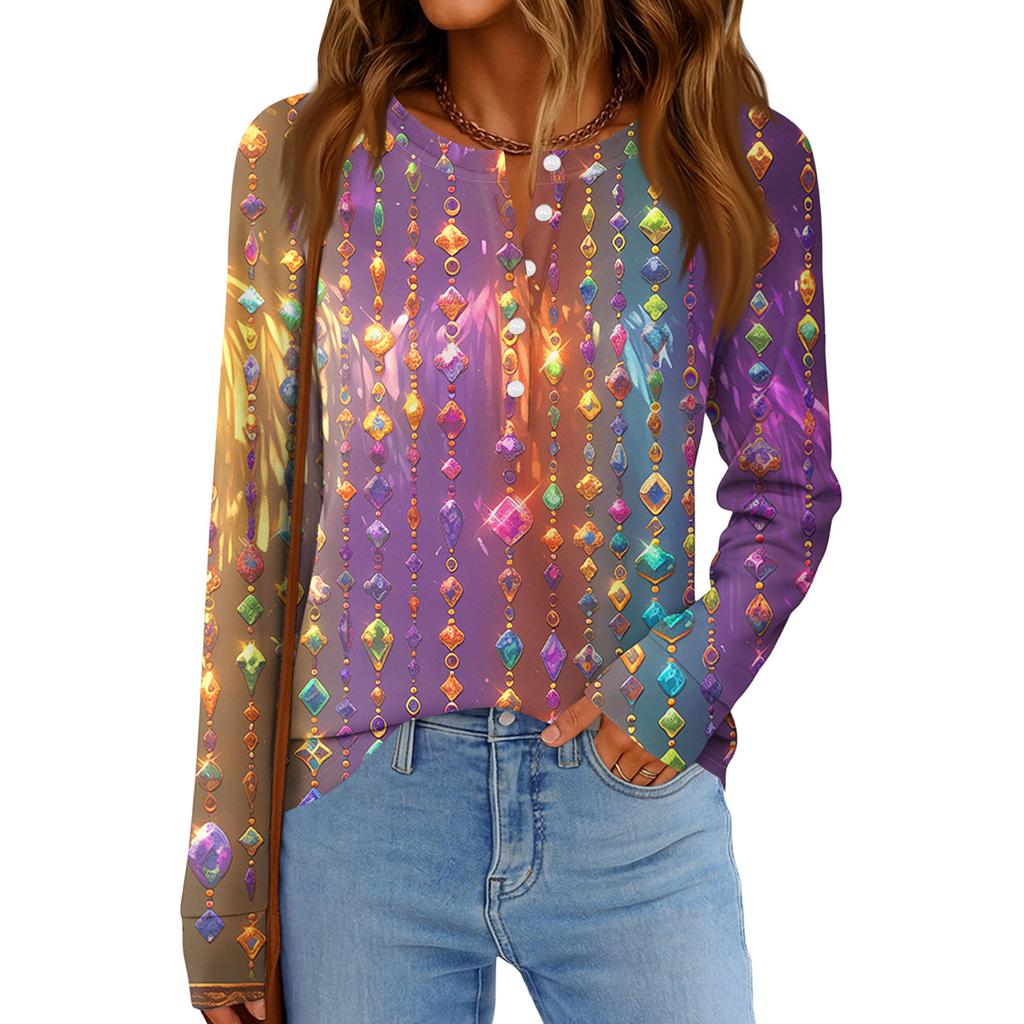Women's Fashionable Loose Long Sleeved Carnival Printed Casual Top