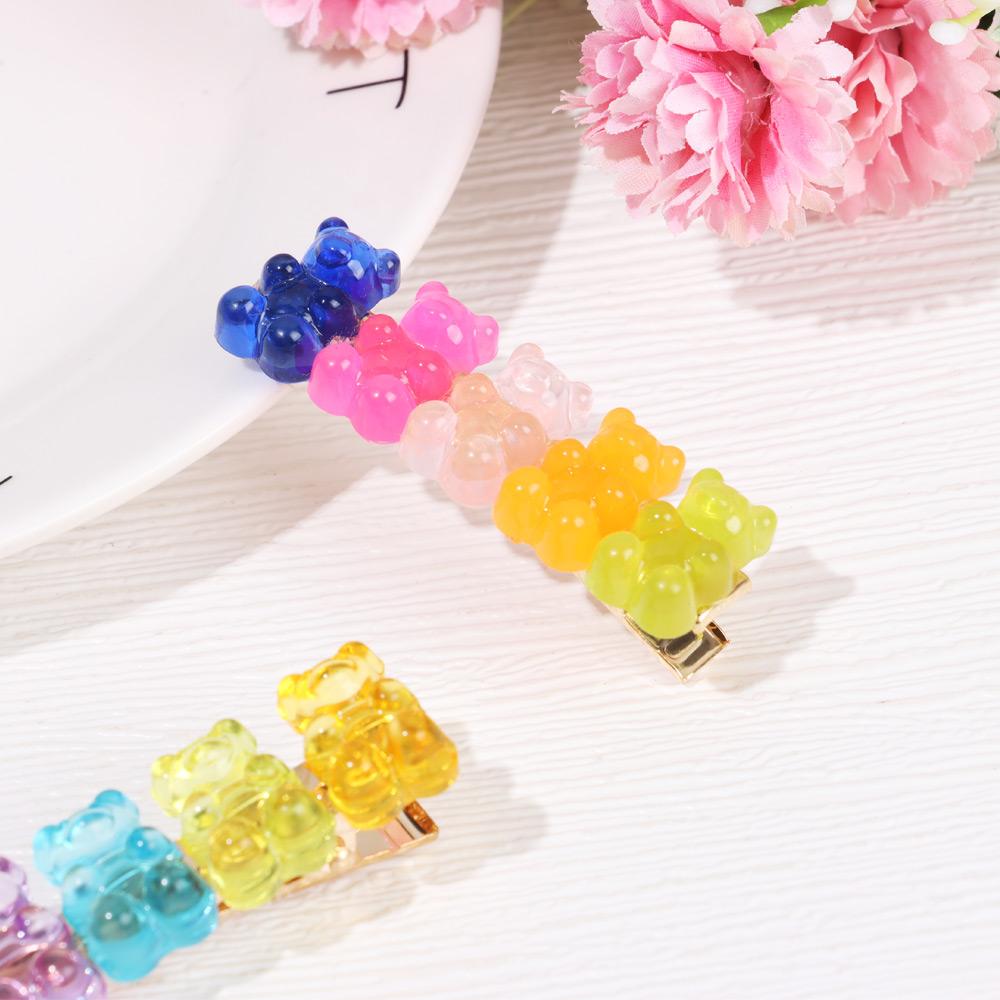 Hair Accessories Girls Women Duckbill Candy Color Colorful Hair Clip Barrette Jelly Bear Hairpin