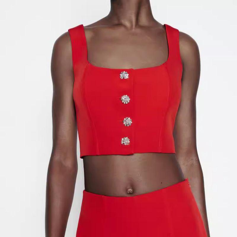 Spring New Arrival High Waist Shorts 8567308 Rhinestone Buttons Decorative Corset Tops 8566308