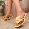 Women's High-Heeled Flip-Flop Sandals, 2025 Summer Collection, Floral Square Toe Design, Thin Heel, Niche Style, In Stock