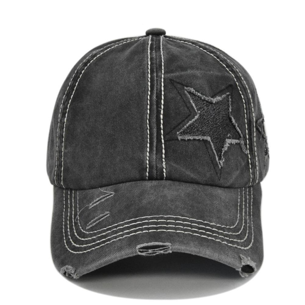 Baseball Cap Summer Star Women's Ponytail Fashion Wash Cotton Hat Snapback Female Casual Retro Visor Caps For Women Adjustable