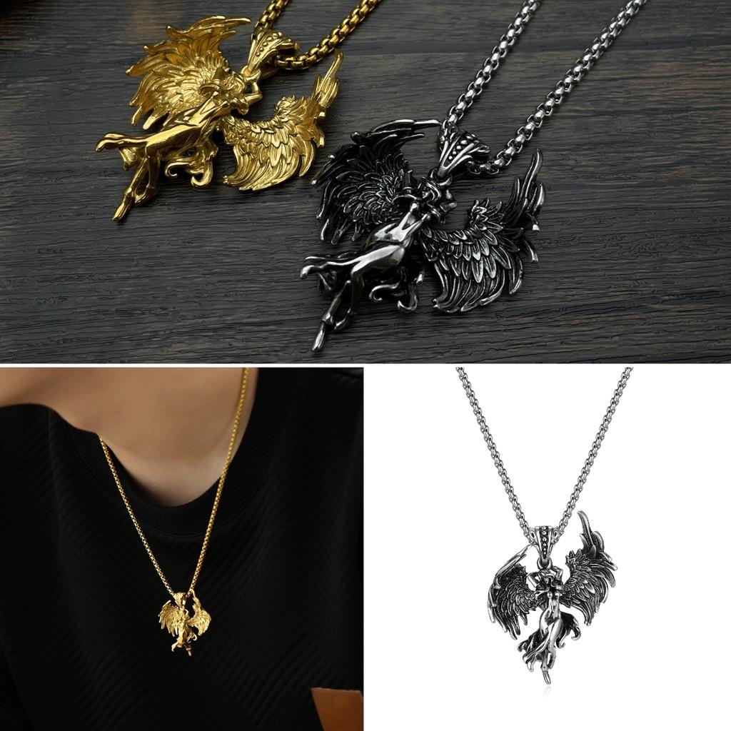 Trendy Retro Angel Pendant Necklace Fashionable Titanium Steel Jewelry Geometric Design