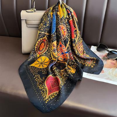 Paisley Print Silk Square Scarf for Women Kerchief Soft Satin Headscarf Bag Ribbons Foulard Head Hijab Neckerchief Headband