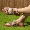 Damen Übergröße Leopardenmuster Flache Pantoletten, Lässige Sommer Sommerschuhe