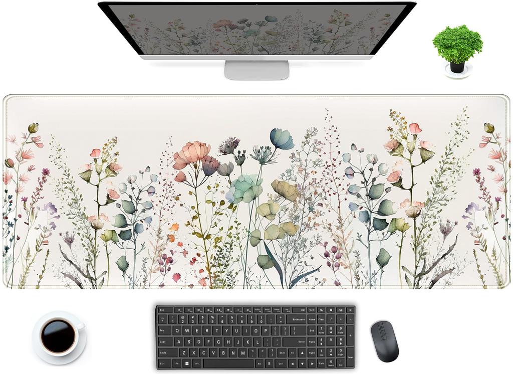 Tapete Escritorio Kawaii Verde Diseo Floral Plantas Alfombrilla Mouse Para Juegos Escritorio Escritorio Computadora Porttil